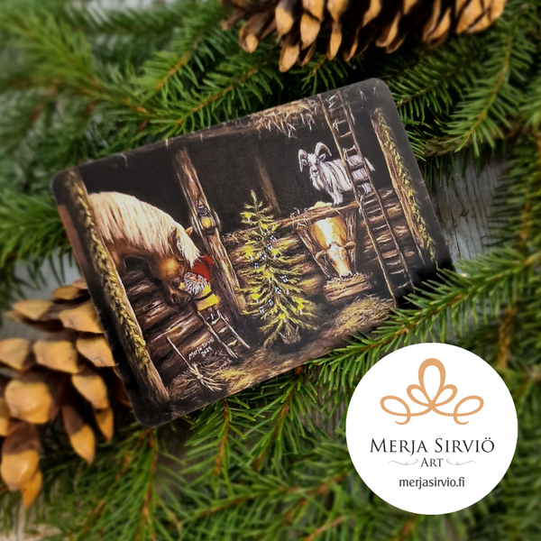 POISTUVA! Jouluy&ouml;n tallivuoro-joulukortti, tekstill&auml;