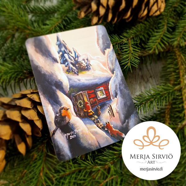 Pikkum&ouml;kin joulu-joulukortti, tekstill&auml;