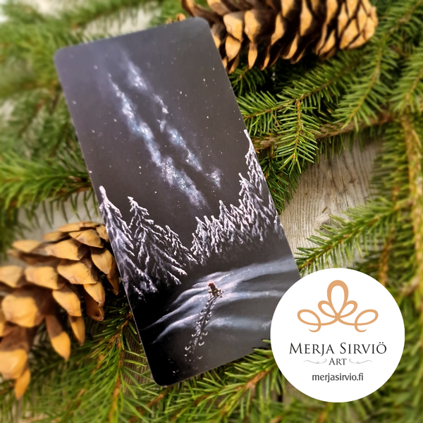 Taivaan valot-joulukortti, tekstill&auml;