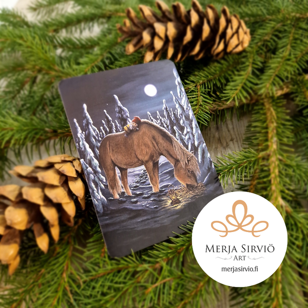 Syd&auml;nyst&auml;v&auml;n l&auml;mm&ouml;ss&auml;-joulukortti, tekstit&ouml;n