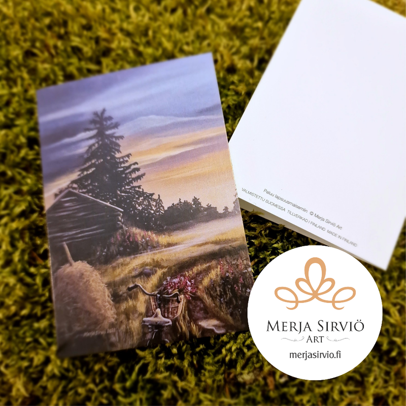 Paluu lapsuusmaisemiin-pikkukortti A7, taitettu