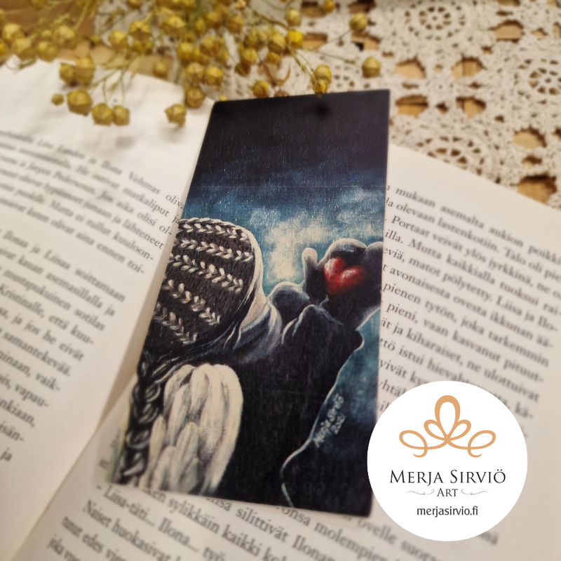 Kirjanmerkki L&auml;mmin syd&auml;n, koivuvaneri